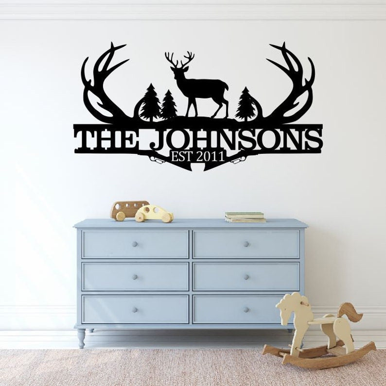 Personalized Family Name Hunting Metal Sign | Housewarming Gift | Nature Metal Monogram Name Sign | Hunting Address Metal Sign / Hunting
