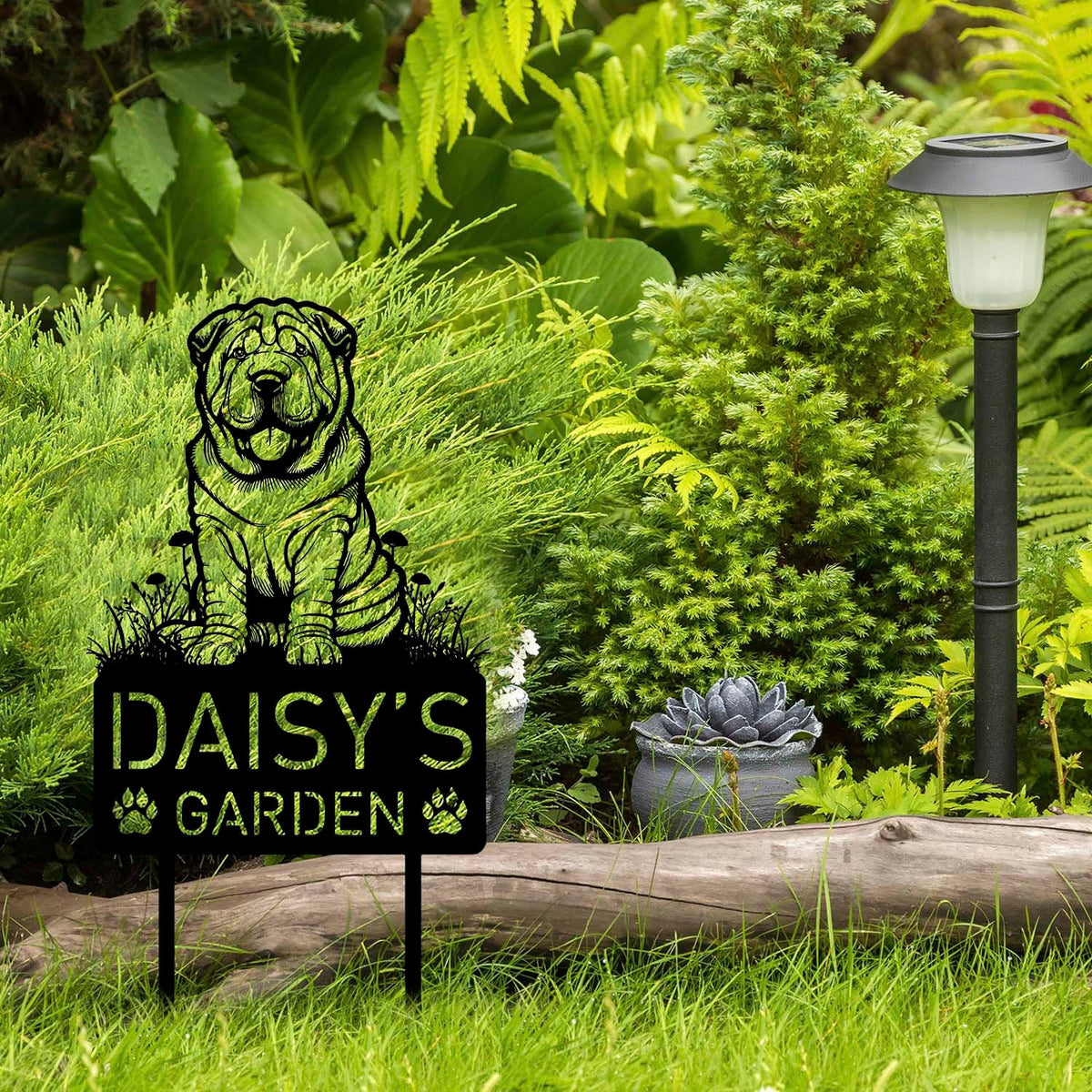Custom Chinese Shar Pei Dog Metal Memorial Garden Stake Personalized Pet Grave Marker Name Sign Remembrance Stake Decor Sympathy Dog Loss