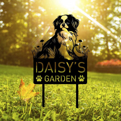 Custom Japanese Chin Dog Metal Memorial Garden Stake Personalized Pet Grave Marker Name Sign Remembrance Stake Decor Sympathy Dog Loss