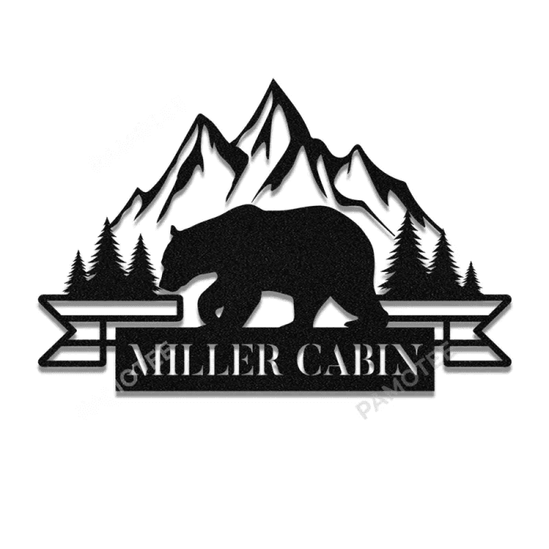 Bear Mountains Customized Metal Wall Hanging, Front Door Wall Art Decor, Cabin Decor