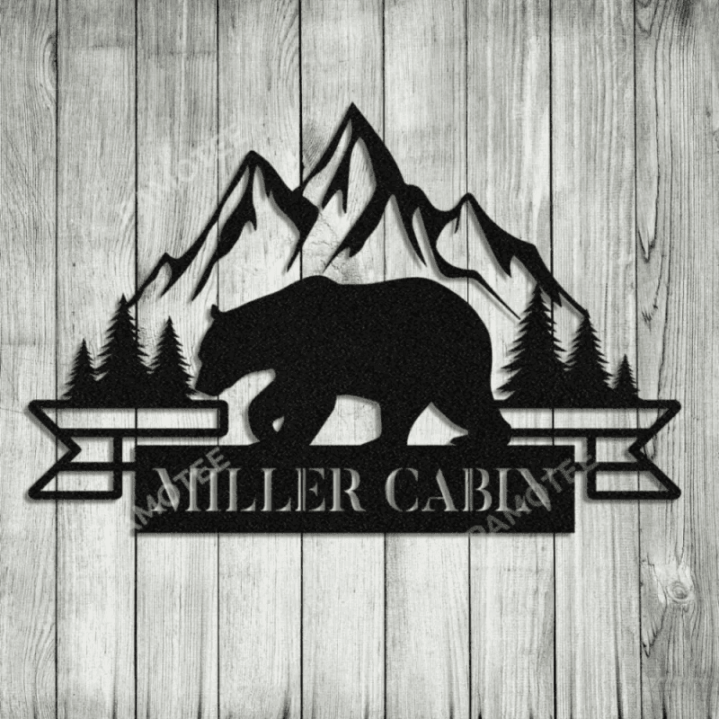 Bear Mountains Customized Metal Wall Hanging, Front Door Wall Art Decor, Cabin Decor