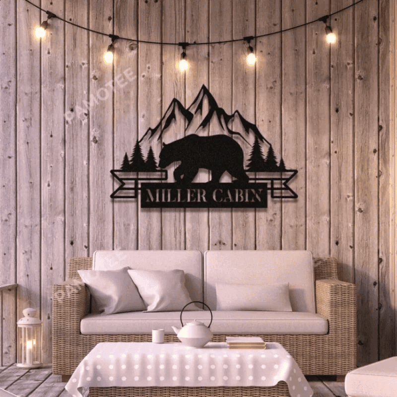 Bear Mountains Customized Metal Wall Hanging, Front Door Wall Art Decor, Cabin Decor