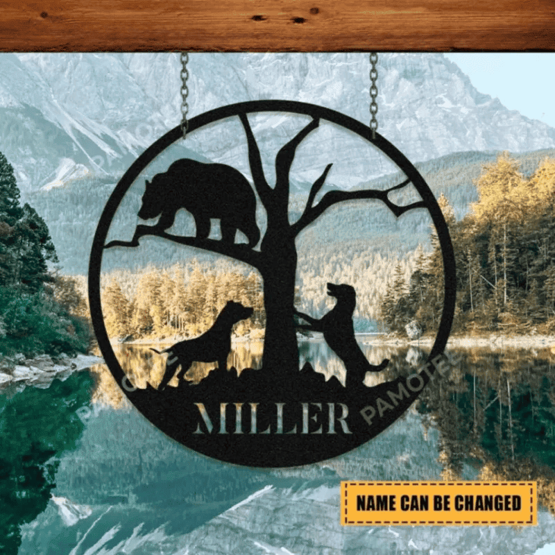 Dog Hunting Bear Personalized Metal Wall Art, Front Porch Decor, Many Sizes Available