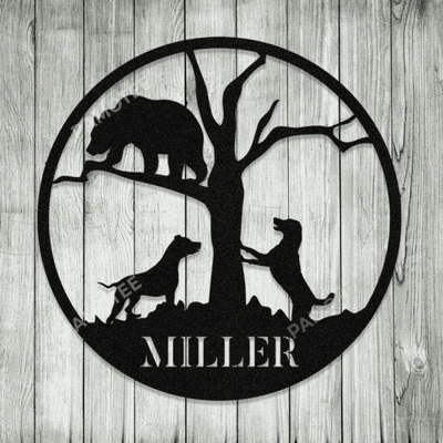 Dog Hunting Bear Personalized Metal Wall Art, Front Porch Decor, Many Sizes Available