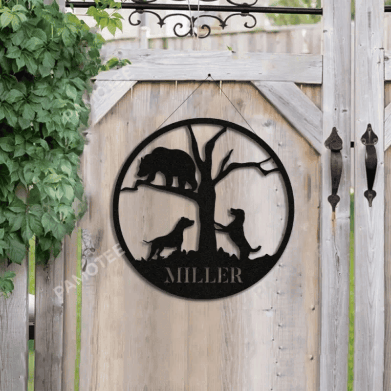 Dog Hunting Bear Personalized Metal Wall Art, Front Porch Decor, Many Sizes Available