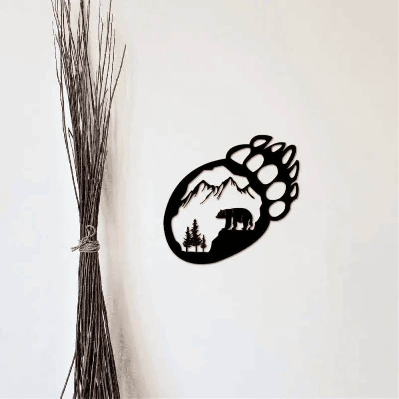 Bear Claw Sign, Metal Bear Track With Bear, Cabin Wall Art, Bear Paw, Wildlife Decor, Bear Decor Wall Hanging, Rustic Home Decor