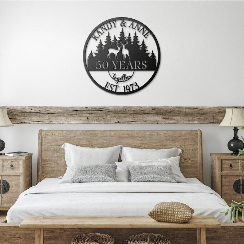 50th Anniversary Gift Deer Couple Monogram Parents 50 Years Together Valentine's Day Golden Anniversary Custom Metal Signs