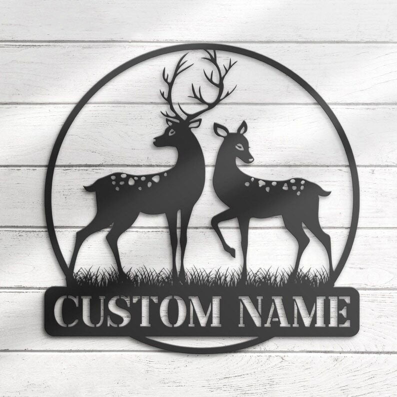 Couple Deer Hunting Hunter Name Wedding Valentine's Day Anniversary Gift Custom Metal Signs