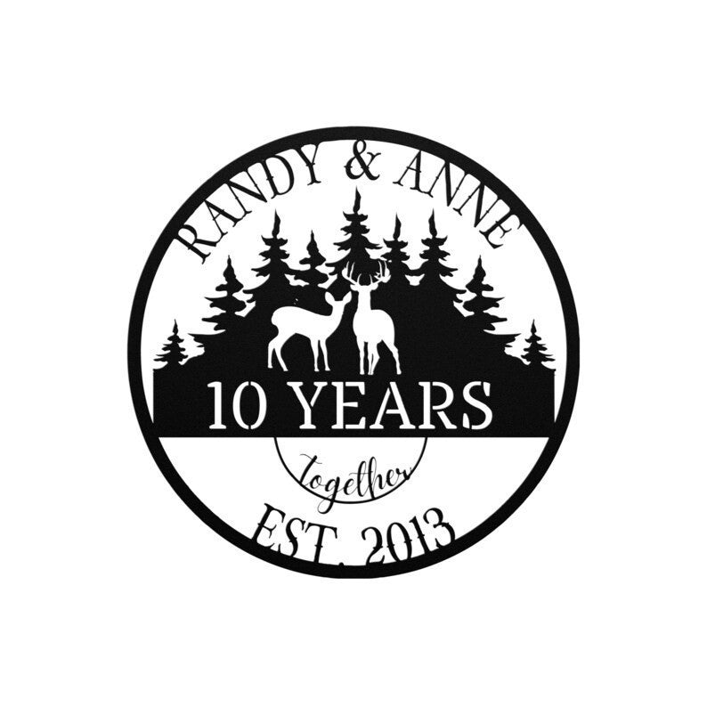 10th Anniversary Gift Deer Couple Monogram Parents 10 Years Together Valentine's Day Anniversary Custom Metal Signs