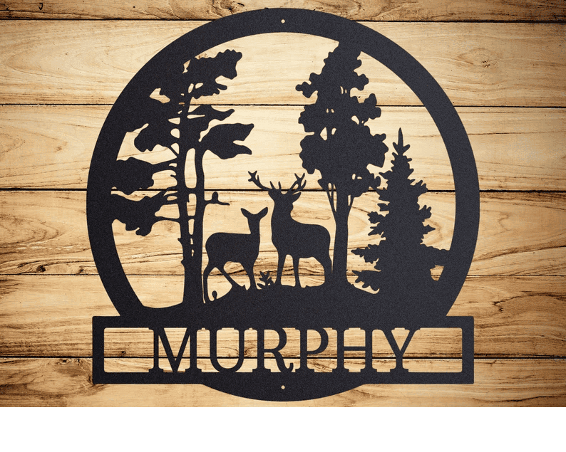 Personalized Deer Metal Cabin Sign Outdoor Hunter Hunting Head Antlers Customized Family Name Door Hanger Custom Last Name Monogram