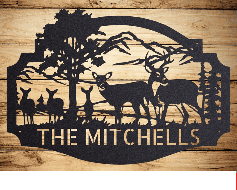 Personalized Deer Metal Cabin Sign Outdoor Hunter Hunting Head Antlers Customized Family Name Door Hanger Custom Last Name Monogram