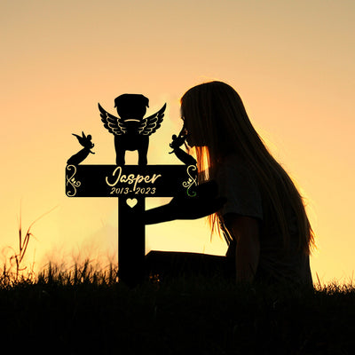 Custom Rottweiler Dog Memorial Stake Metal Personalized Dog Loss Grave Marker Sign Remembrance Stake Decor Angel Wing Pet Sympathy Sign Gift