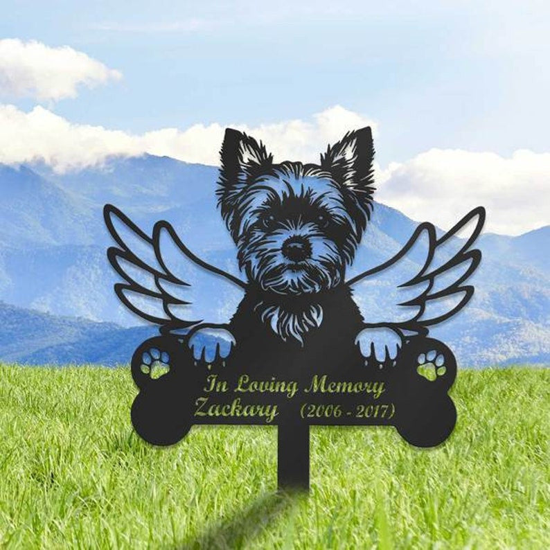 Custom Dog Memorial Garden Stake, Yorkshire Terrier Sign, Pet Grave Marker, Metal Stake, Sympathy Sign, Pet Memorial Gift, Remembrance Stake