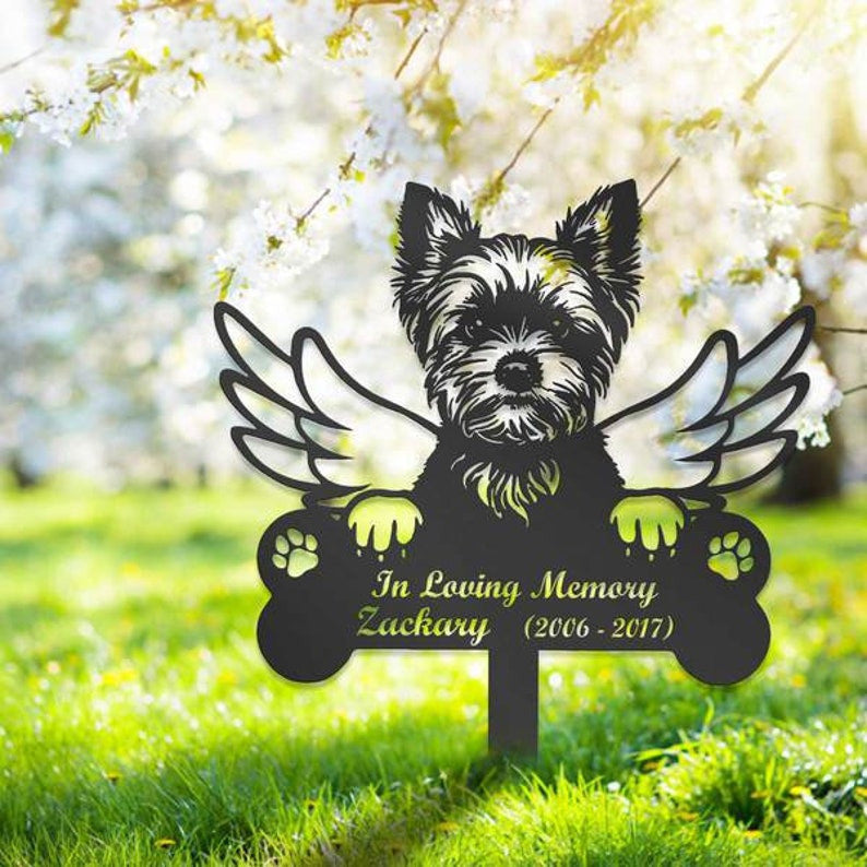 Custom Dog Memorial Garden Stake, Yorkshire Terrier Sign, Pet Grave Marker, Metal Stake, Sympathy Sign, Pet Memorial Gift, Remembrance Stake