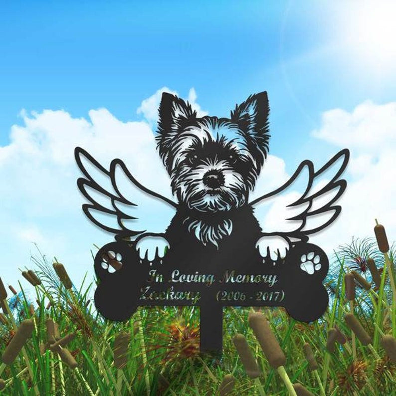 Custom Dog Memorial Garden Stake, Yorkshire Terrier Sign, Pet Grave Marker, Metal Stake, Sympathy Sign, Pet Memorial Gift, Remembrance Stake