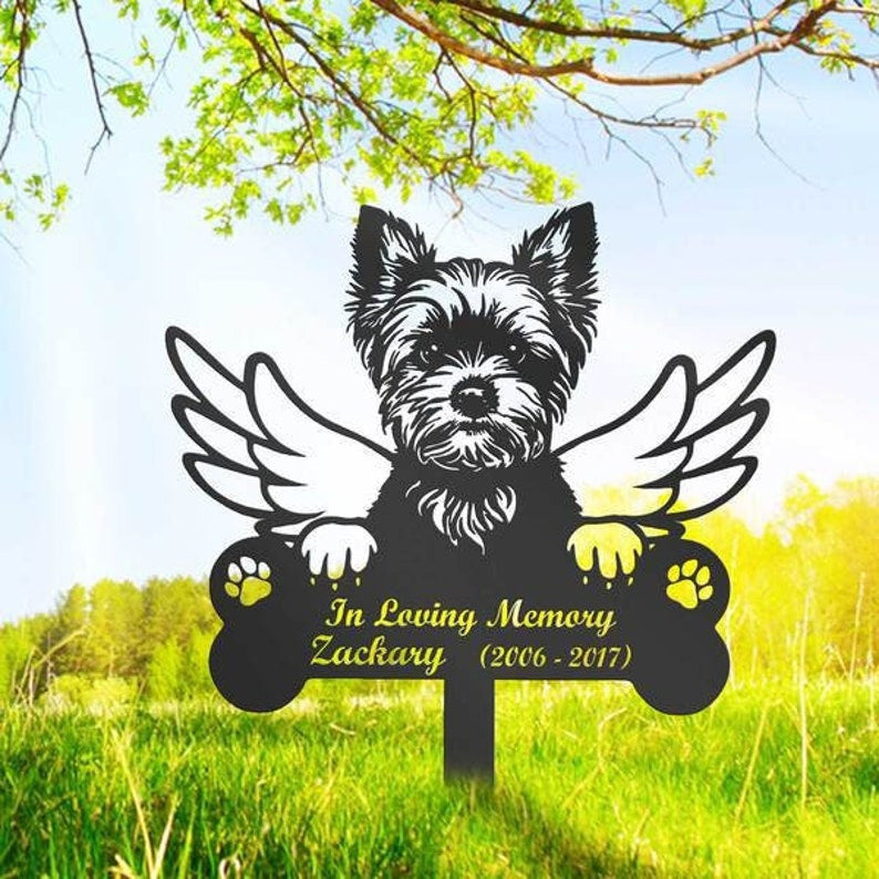 Custom Dog Memorial Garden Stake, Yorkshire Terrier Sign, Pet Grave Marker, Metal Stake, Sympathy Sign, Pet Memorial Gift, Remembrance Stake