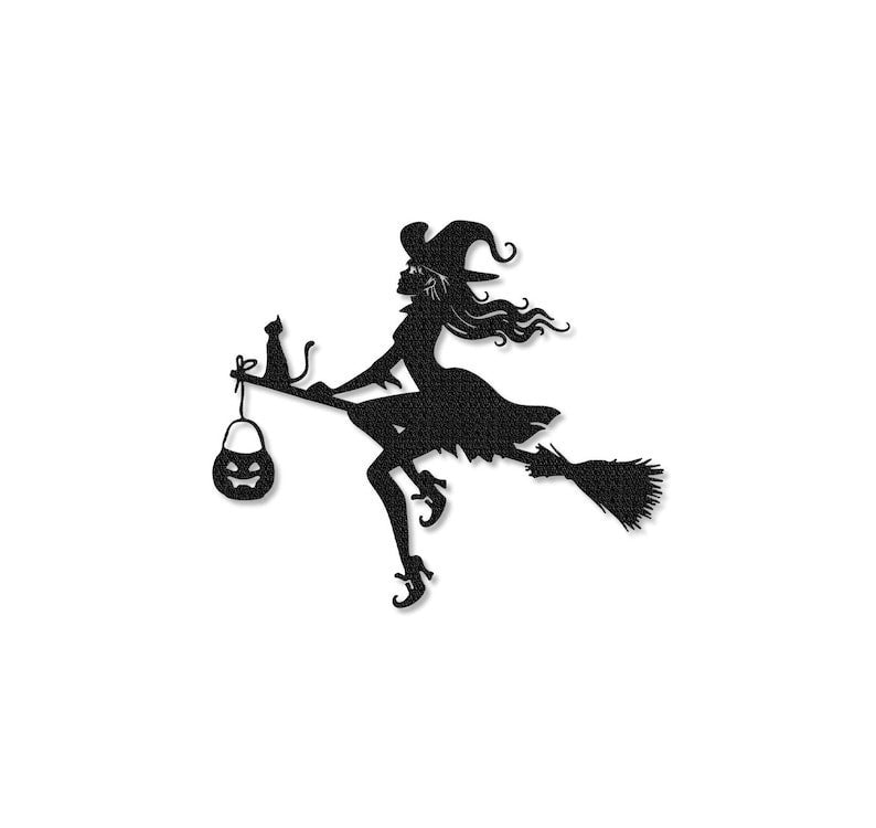 Witch Flying on a Broomstick Metal Sign, Halloween Gift, Halloween Door Decor, Witch Halloween Decor, Witch on a broom wall art, Door Hanger