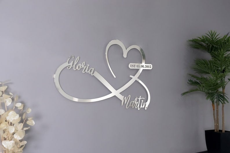 Metal Heart and Infinity Wall Art, Customized Names and Date Sign , Custom Home Decoration, Wedding, New Home and, Contemporary Art