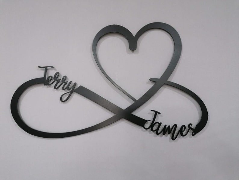 Metal Heart and Infinity Wall Art, Customized Names and Date Sign , Custom Home Decoration, Wedding, New Home and, Contemporary Art
