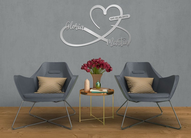 Metal Heart and Infinity Wall Art, Customized Names and Date Sign , Custom Home Decoration, Wedding, New Home and, Contemporary Art