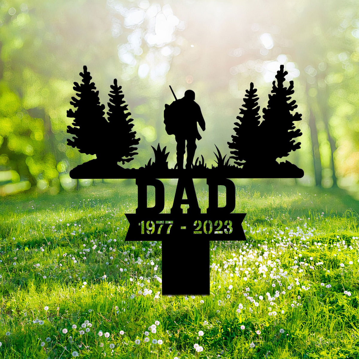 Hunting Dad Memorial Stake Metal Father's Day Gift Hunter Memorial Gifts Garden Stake Grave Marker Metal Yard Decor Loss Of Dad Gifts