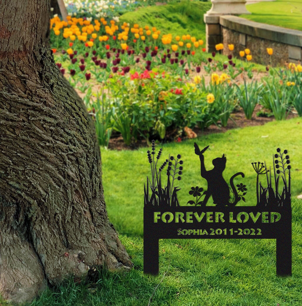 Cat Garden Memorial Stake Sign Personalized Pet Grave Markers Sign Pet Loss Gift Cat Butterfly Decoration Sympathy Sign Remembrance Stake