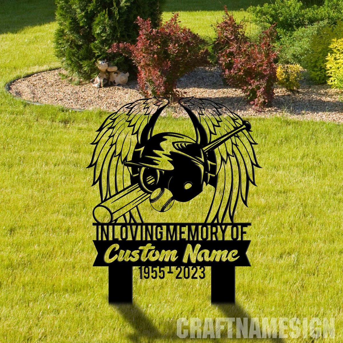 Custom Baseball With Wings Metal Memorial Stake Baseball Player Metal Stake Sympathy Sign Grave Marker Remembrance Stake Garden Decor