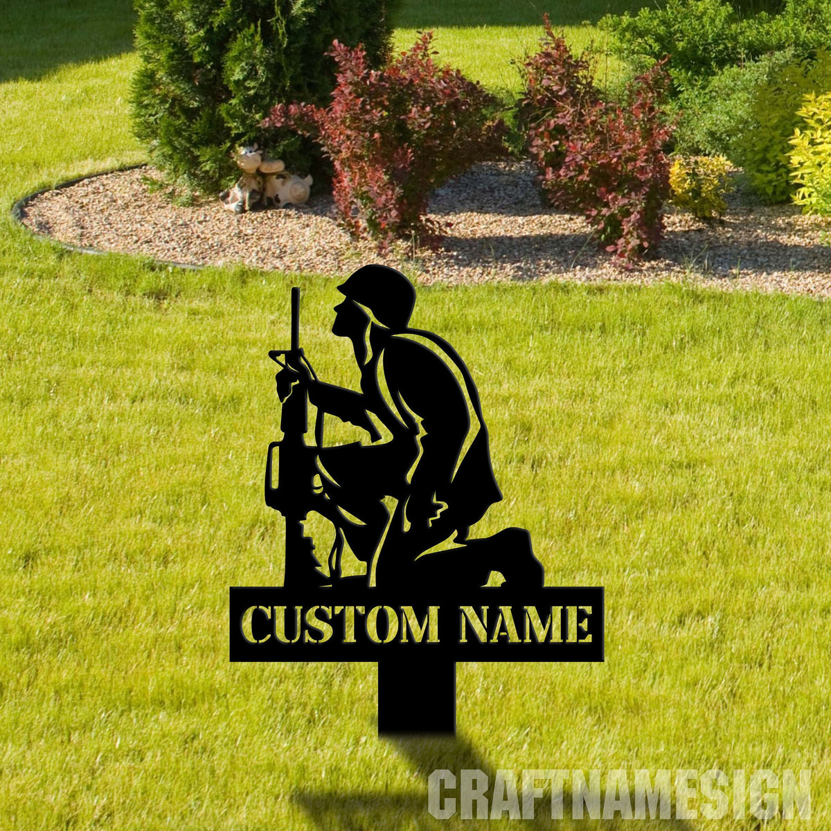 Custom Kneeling Soldier Memorial Metal Stake Branches Memorial Memorial Veteran Sympathy Gift Military Funeral Sign Grave Marker Stake