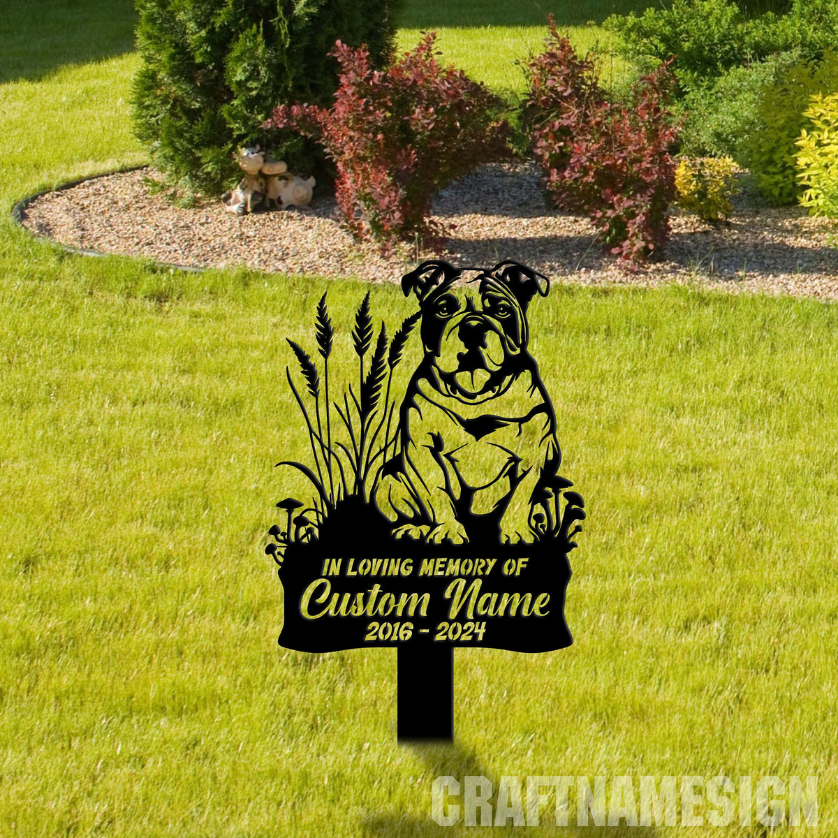Custom English Bulldog Dog Metal Memorial Stake Personalized English Bulldog Garden Memorial Pet Memorial Plaque Cemetery Stake