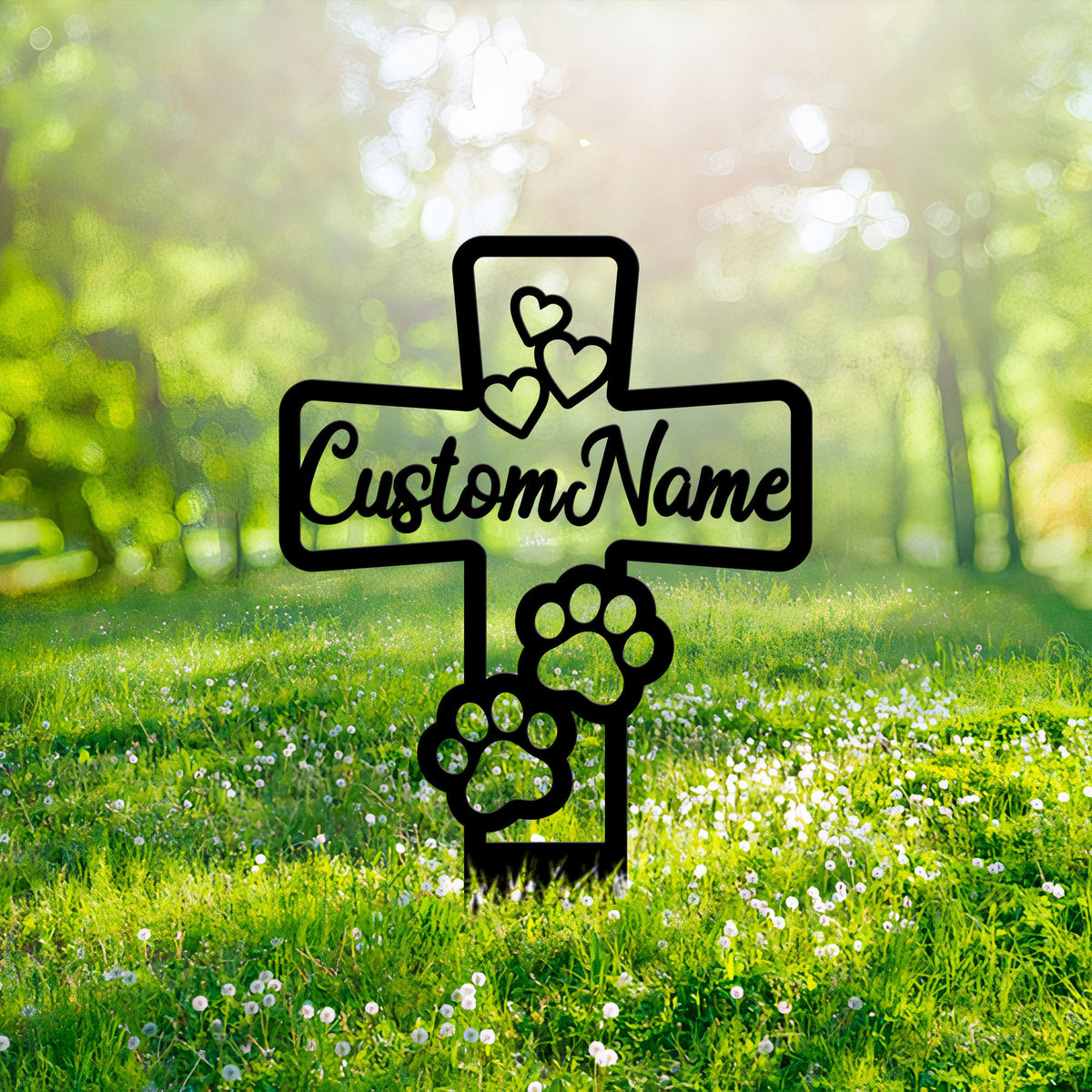 Custom Pet Paw Print Memorial Cross Stake Metal Loss Of Dog Or Cat Cross With Hearts Grave Marker Cemetery Stake In Memory Of Gifts