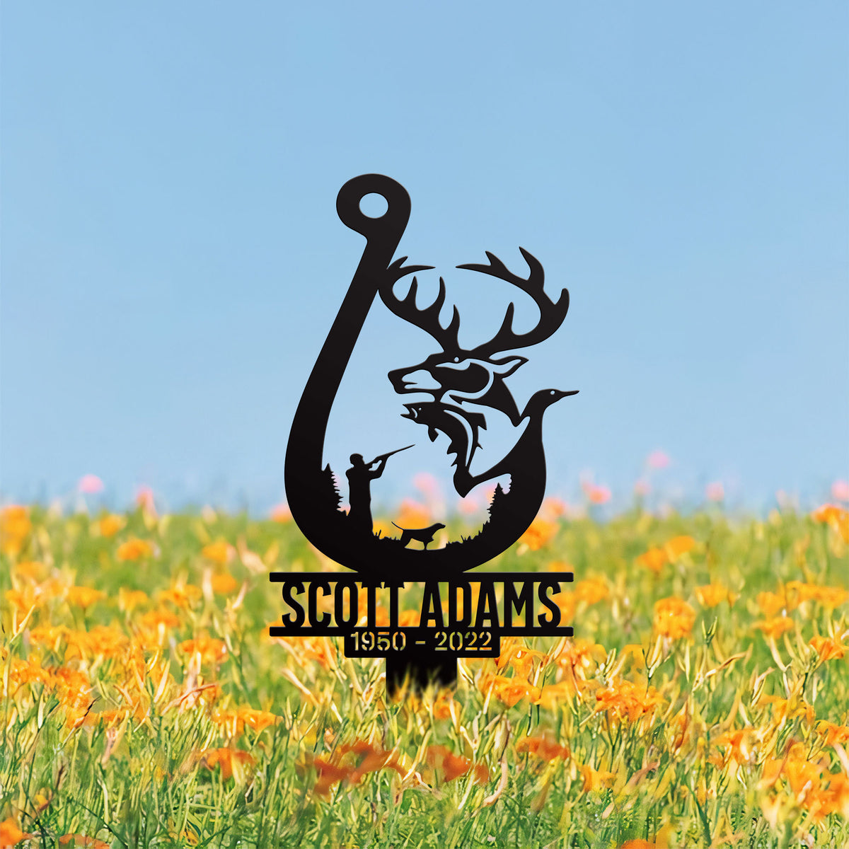 Hunting In Heaven Personalized Memorial Stake With Solar Lights Hunter Memorial Gift Loss Of Dad Grandpa Metal Outdoor Yard Stake
