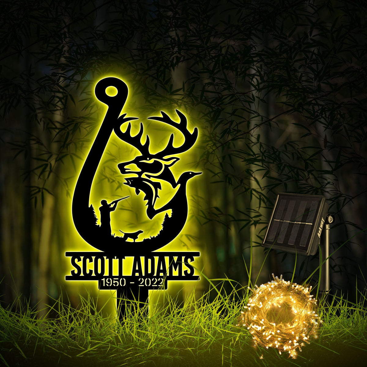 Hunting In Heaven Personalized Memorial Stake With Solar Lights Hunter Memorial Gift Loss Of Dad Grandpa Metal Outdoor Yard Stake