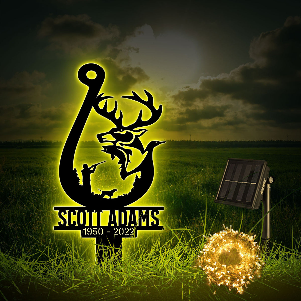 Hunting In Heaven Personalized Memorial Stake With Solar Lights Hunter Memorial Gift Loss Of Dad Grandpa Metal Outdoor Yard Stake