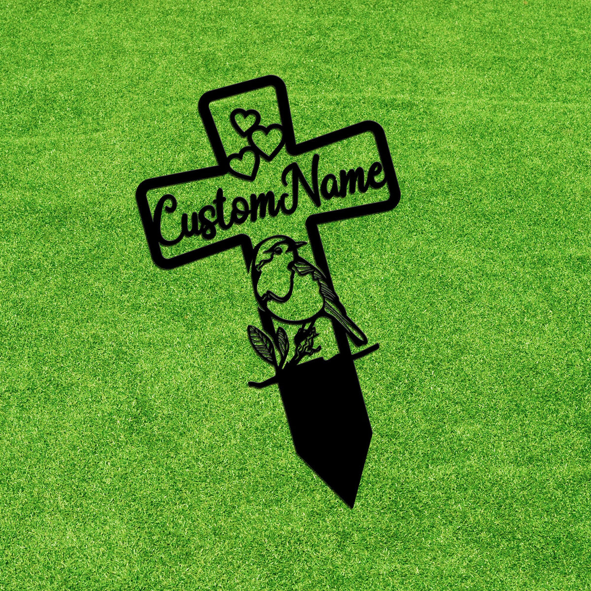 Custom Robin Bird Memorial Cross Stake Metal Robin Bird Stake Cross With Hearts Grave Marker Cemetery Stake In Memory Of Gifts Sympathy