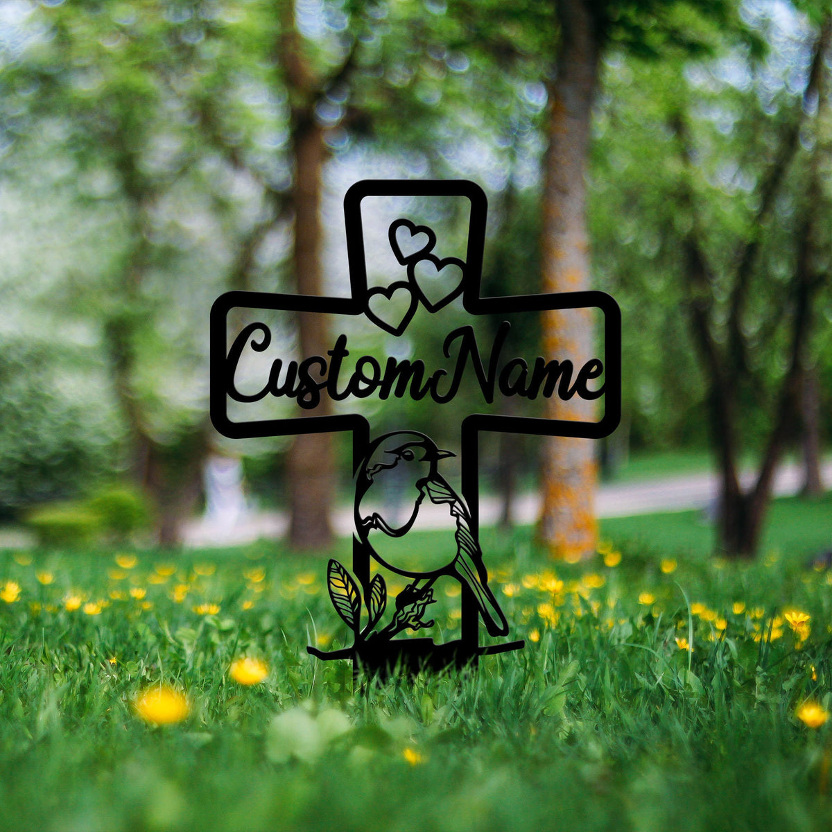 Custom Robin Bird Memorial Cross Stake Metal Robin Bird Stake Cross With Hearts Grave Marker Cemetery Stake In Memory Of Gifts Sympathy