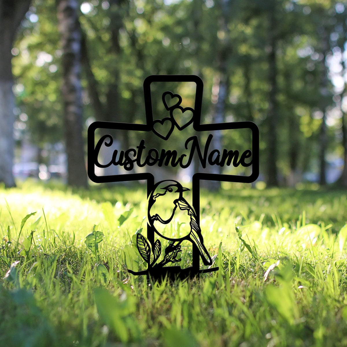 Custom Robin Bird Memorial Cross Stake Metal Robin Bird Stake Cross With Hearts Grave Marker Cemetery Stake In Memory Of Gifts Sympathy