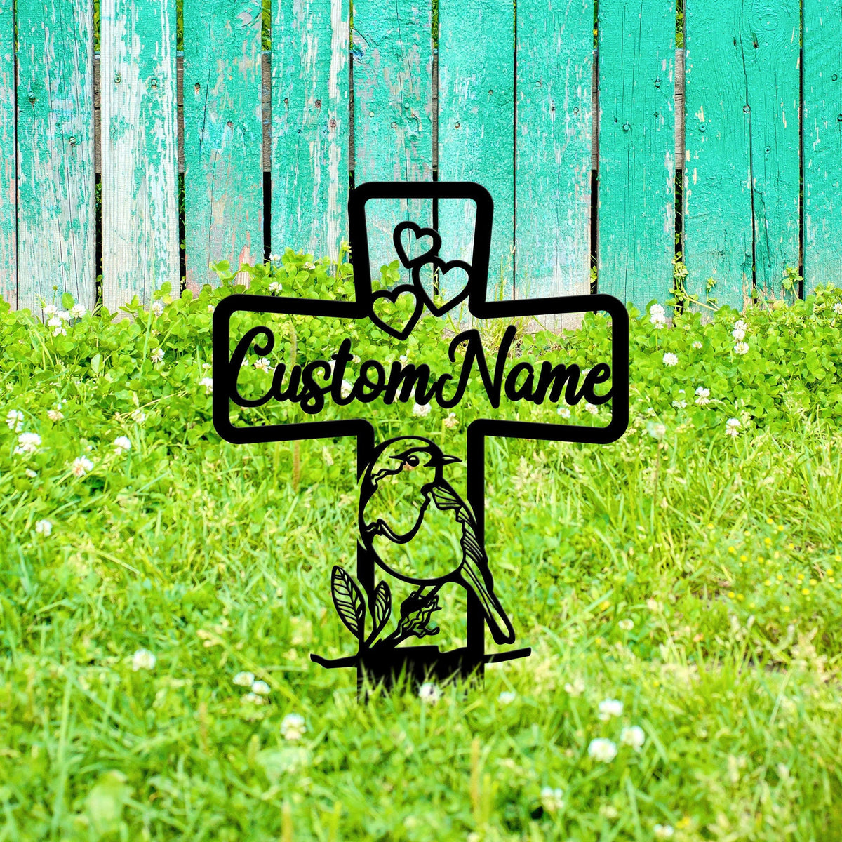 Custom Robin Bird Memorial Cross Stake Metal Robin Bird Stake Cross With Hearts Grave Marker Cemetery Stake In Memory Of Gifts Sympathy