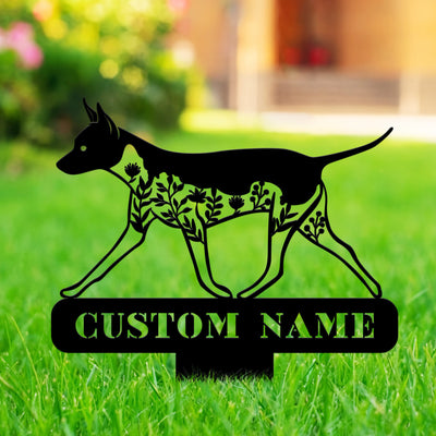 Floral American Hairless Terrier Dog Memorial Stake With Solar Light Floral Dog Yard Sign Dog Grave Marker Garden Stake Memorial Stake