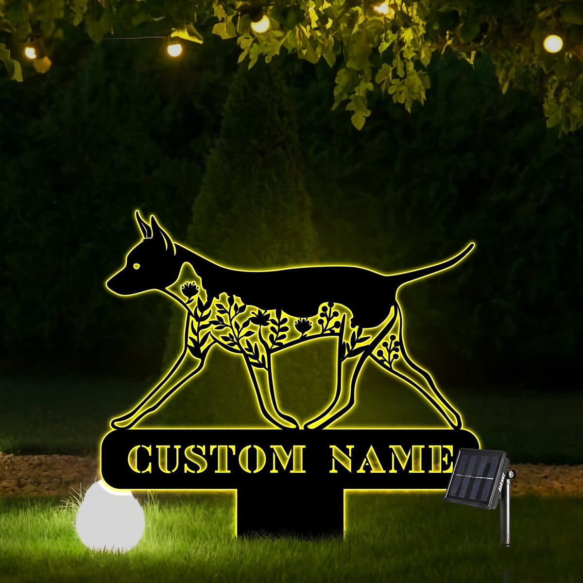 Floral American Hairless Terrier Dog Memorial Stake With Solar Light Floral Dog Yard Sign Dog Grave Marker Garden Stake Memorial Stake