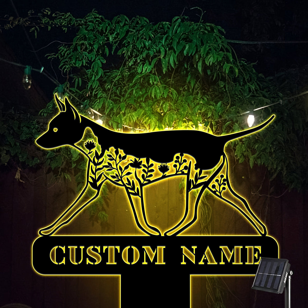 Floral American Hairless Terrier Dog Memorial Stake With Solar Light Floral Dog Yard Sign Dog Grave Marker Garden Stake Memorial Stake