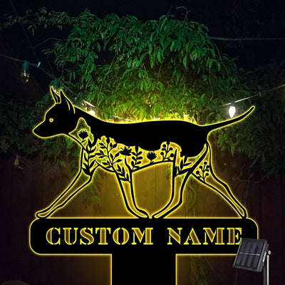 Floral American Hairless Terrier Dog Memorial Stake With Solar Light Floral Dog Yard Sign Dog Grave Marker Garden Stake Memorial Stake