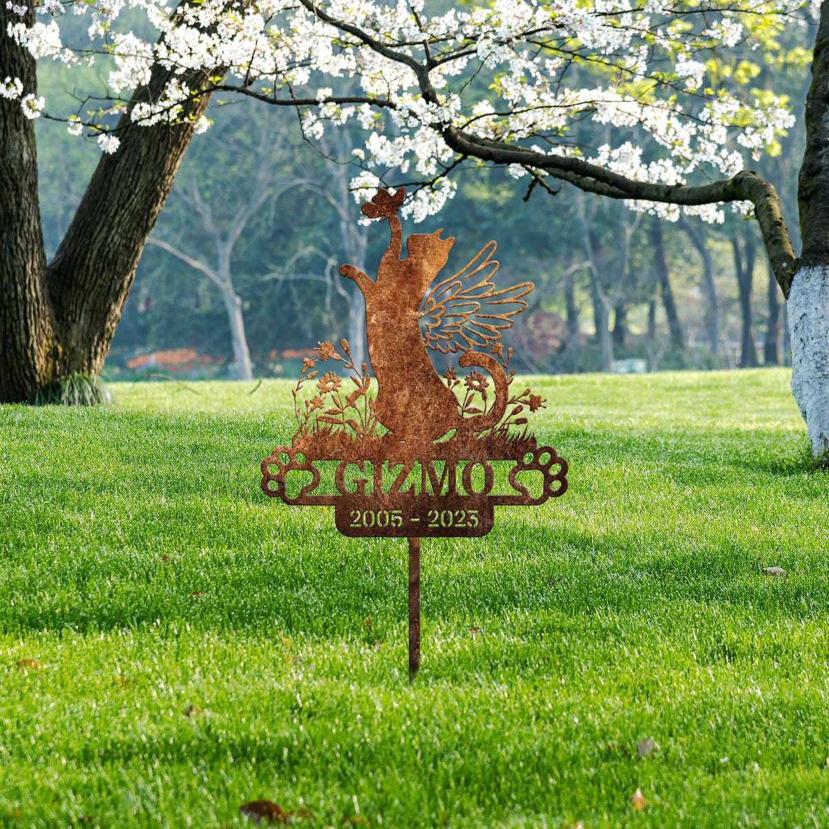 Personalized Cat Memorial Garden Stake Rustic Rusty Metal Cat With Wings And Butterfly Loss Of Cat Grave Marker Sympathy Outdoor Decor