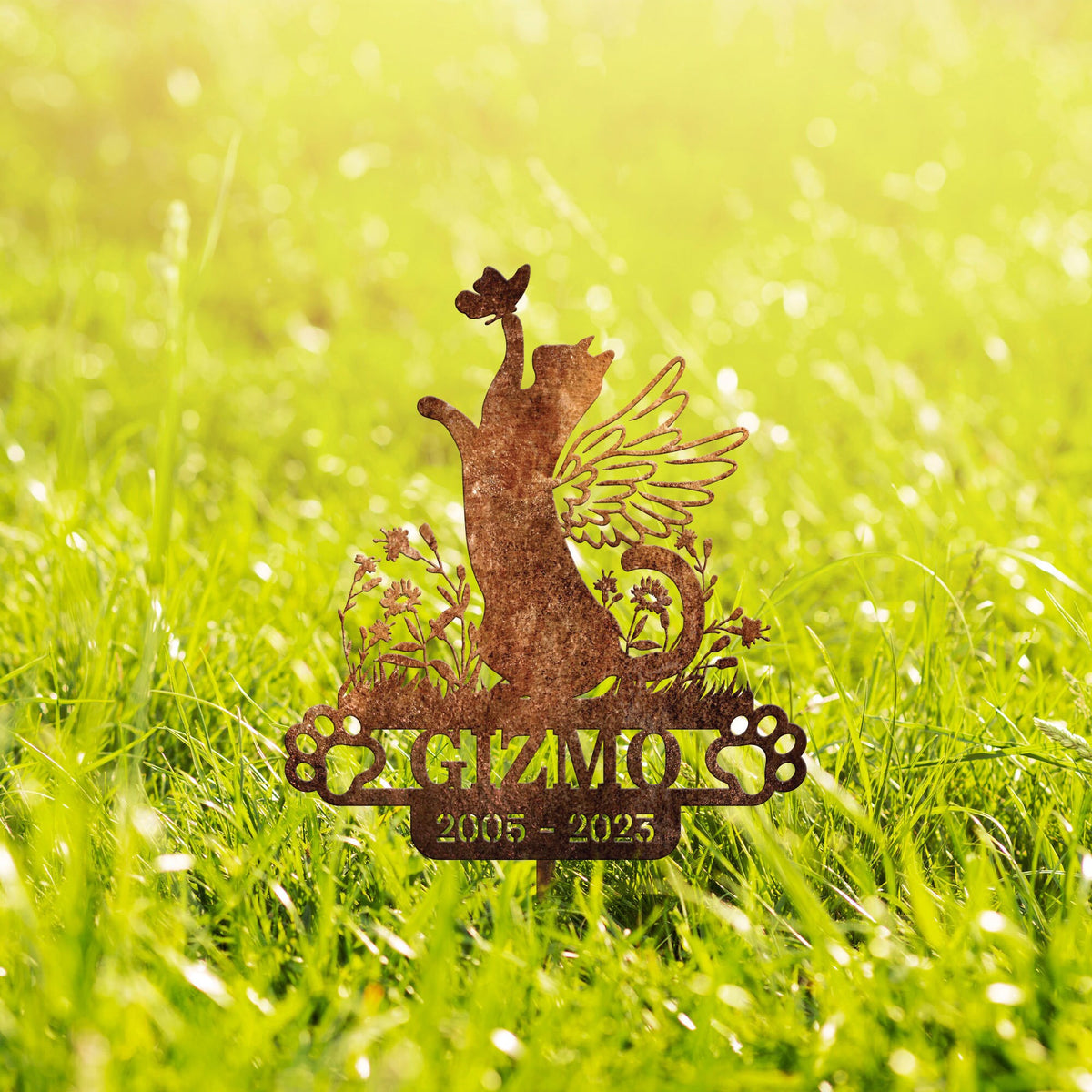 Personalized Cat Memorial Garden Stake Rustic Rusty Metal Cat With Wings And Butterfly Loss Of Cat Grave Marker Sympathy Outdoor Decor