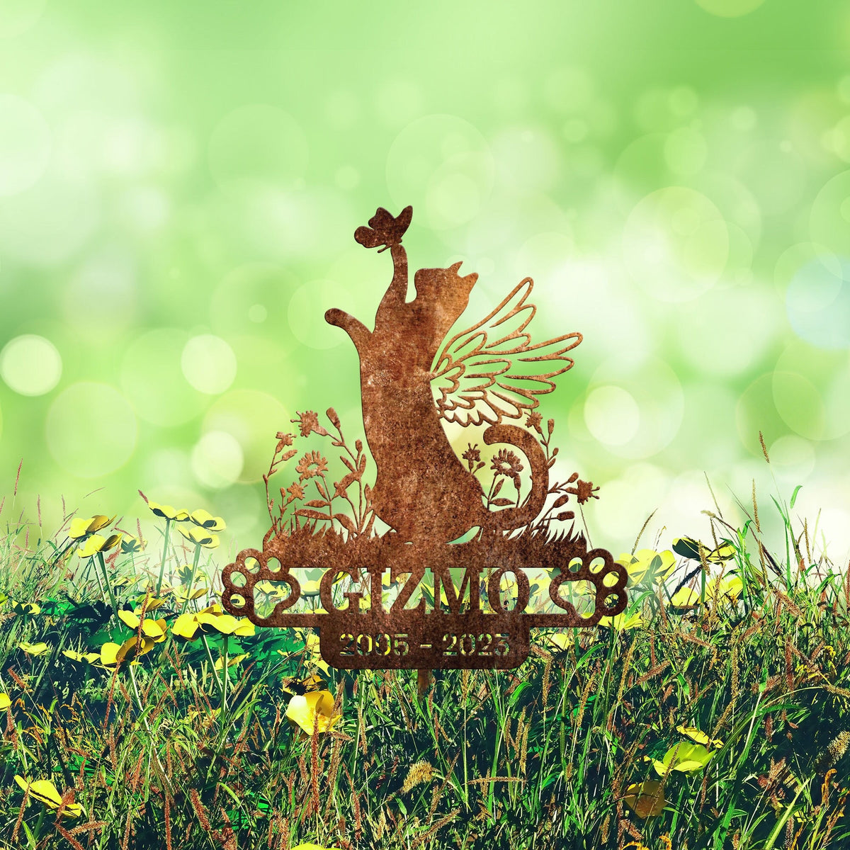 Personalized Cat Memorial Garden Stake Rustic Rusty Metal Cat With Wings And Butterfly Loss Of Cat Grave Marker Sympathy Outdoor Decor