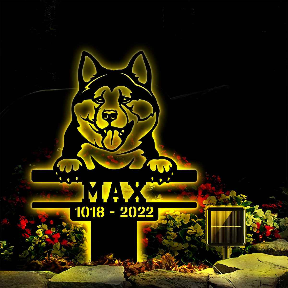 Metal Akita Garden Stake With Solar Led Light Dog Memorial Stake Akita Metal Yard Art Akita Metal Sign Pet Loss Gift Akita Owner Gift