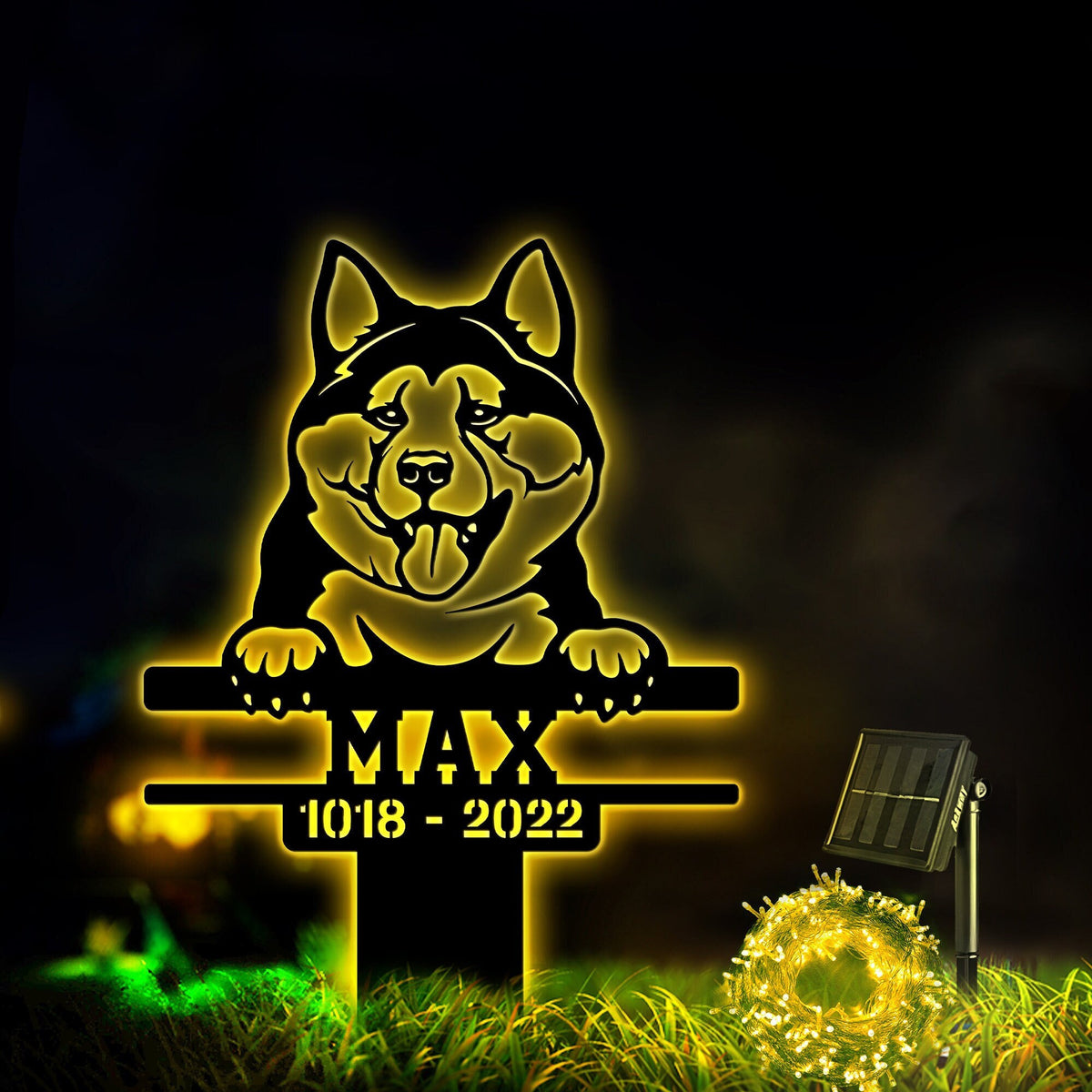 Metal Akita Garden Stake With Solar Led Light Dog Memorial Stake Akita Metal Yard Art Akita Metal Sign Pet Loss Gift Akita Owner Gift