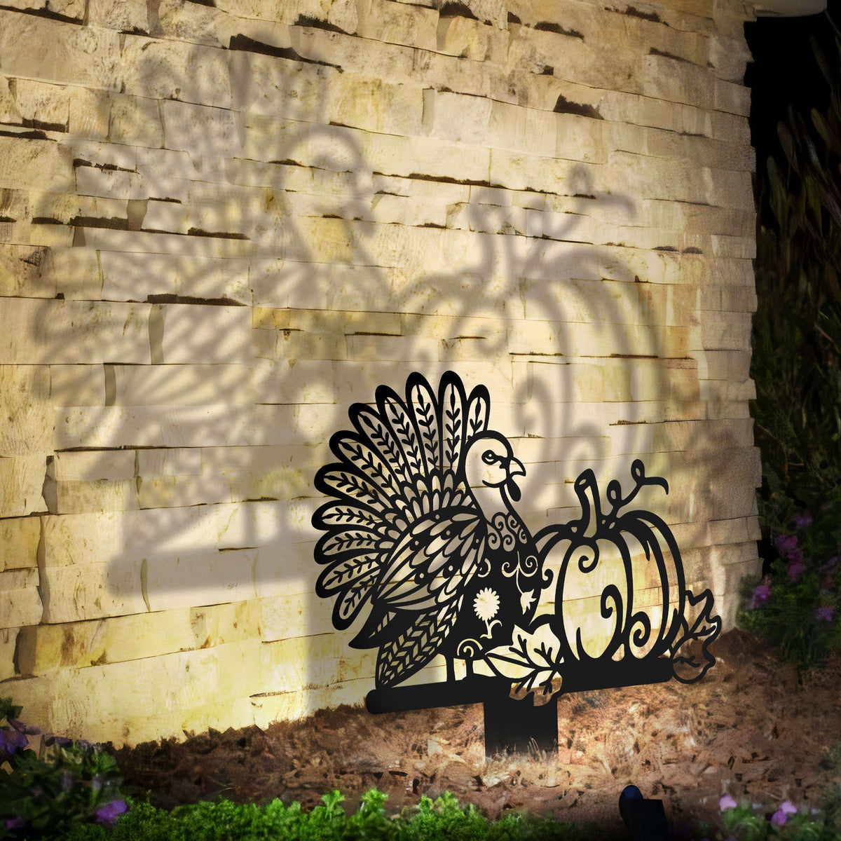 Thanksgiving Shadow Caster Metal Stake Turkey And Pumpkin Thanksgiving Outdoor Decor Thanksgiving Garden Stake Turkey Metal Yard Art
