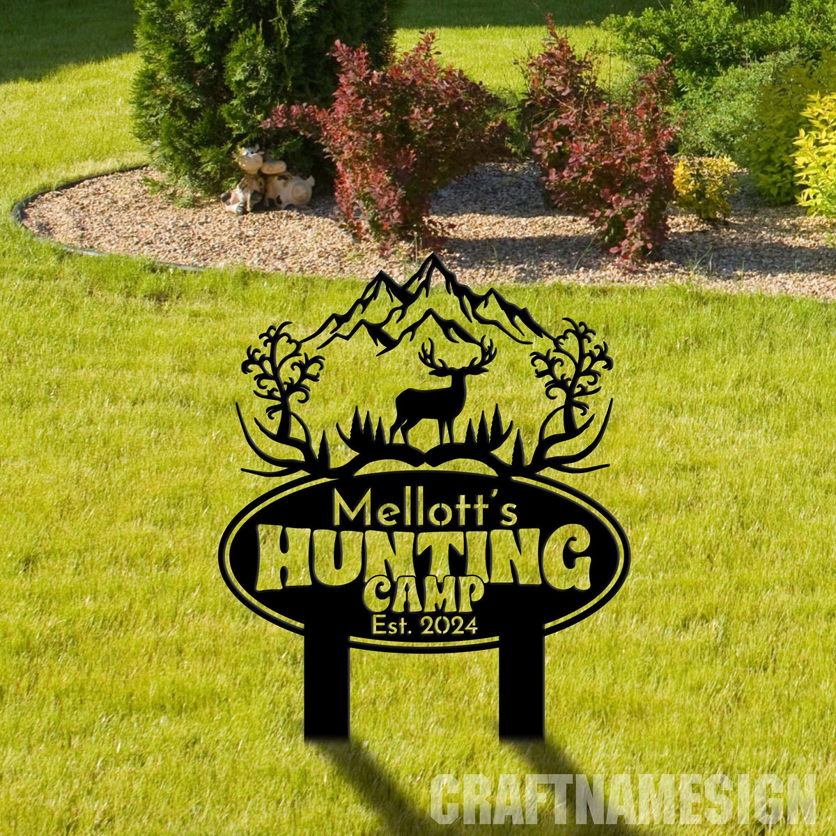 Personalized Hunting Camp Welcome Stake Hunting Camp Metal Yard Art Hunting Camp Lover Gift Hunting Camp Garden Yard Welcome Decoration