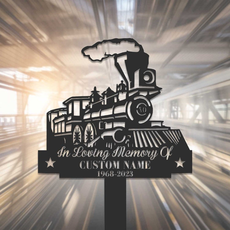 Personalized Train Memorial Garden Stake Home Decor