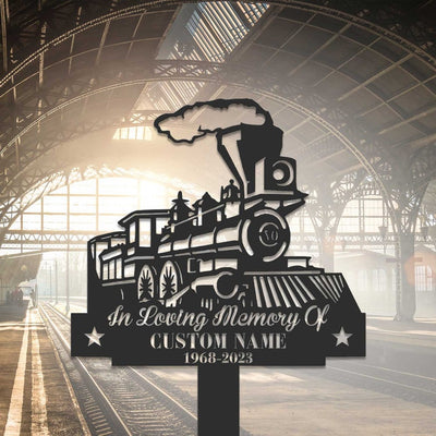 Personalized Train Memorial Garden Stake Home Decor